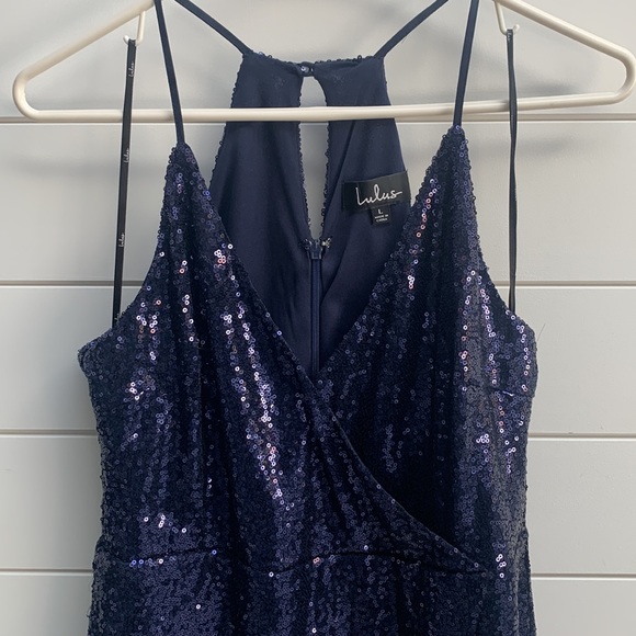 Lulu’s Navy Sequined Cocktail Dress Large Holiday Party New Years Eve - Picture 2 of 7